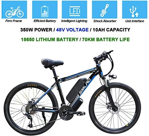 Bicicletas de montaña eléctrica : BWJL Las Bicicletas eléctricas para Adultos, 360W en Bicicleta de Aluminio extraíble de aleación E-Bici 48V / 10 Ah Iones de Litio en Bicicleta de montaña / Conmutadores E-Bici, Azul Negro