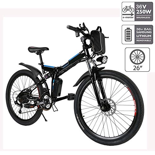 Bicicletas de montaña eléctrica : cooshional Bicicleta Elctrica Plegable de Montaa con la Batera de Iones de Litio 36V Ruedas de 26 Pulgadas Color Blanco (EU, Negro)