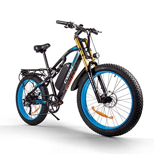 Bicicletas de montaña eléctrica : cysum Bicicleta eléctrica para Hombre CM-900 26"4.0 Neumático Gordo Snow E-Bike Mountainbike (Azul)
