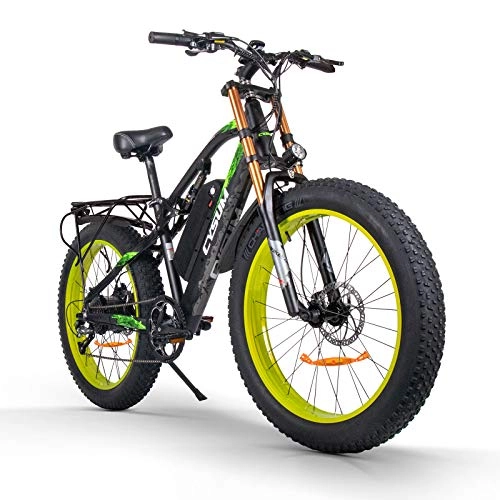 Bicicletas de montaña eléctrica : cysum Bicicletas eléctricas para Hombres, Fat Tire Ebikes de 26 Pulgadas Bicicletas Todo Terreno, Bicicleta de montaña para Adultos con 48V 17Ah Batería de Litio extraíble (Green)
