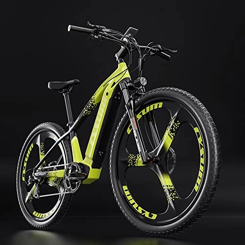 Bicicletas de montaña eléctrica : Cysum M520 Bicicleta eléctrica para Hombre, Bicicleta eléctrica de montaña de 29 Pulgadas, batería de Litio de 48 V / 14 Ah, 25 km / h, Velocidad Shimano de 7 velocidades, Frenos de Disco, (Verde)