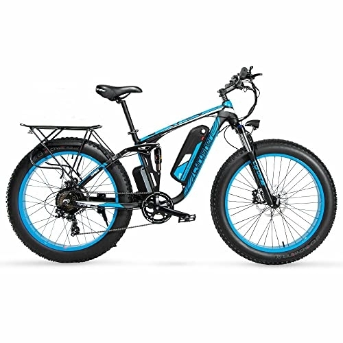 Bicicletas de montaña eléctrica : Extrbici Bicicleta de montaña XF800 250Watt 48V Bicicleta de montaña eléctrica totalmente acolchada Viene con bolsa de alforja (azul)
