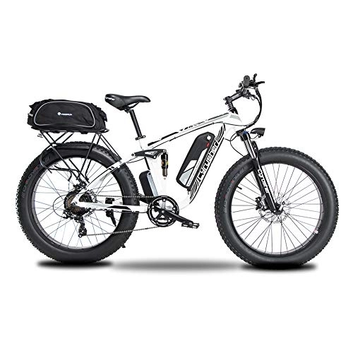 Bicicletas de montaña eléctrica : Extrbici Bicicleta eléctrica para Hombres y Mujeres Suspensión Total Batería de Litio Freno de Disco hidráulico XF800 48V 13AH White