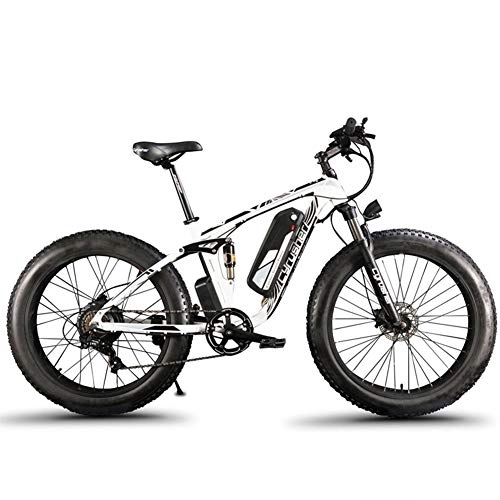 Bicicletas de montaña eléctrica : Extrbici elctrica Bicicleta para Hombres 1000W 48V 26 Pulgadas Deportes al Aire Libre Adultos MTB Neumtico Grande Tres Modos de conduccin XF800(Blanco y Negro)