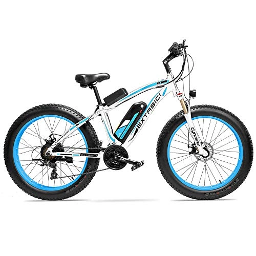 Bicicletas de montaña eléctrica : Extrbici XF660 - Neumático de bicicleta de montaña con motor (1000 W, 48 V, 17 Ah, batería de litio, neumáticos de grasa de 4 pulgadas, manillar ajustable), color azul, tamaño 66, 04 cm, tamaño de rueda 26.0