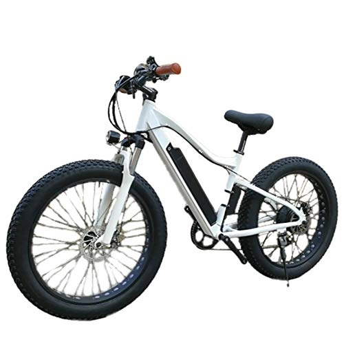 Bicicletas de montaña eléctrica : F-JX Bicicleta eléctrica, Ancho y Fat Motos de Nieve, 26 Pulgadas Variable Montaña Deportes al Aire Libre Velocidad Bici de la batería de Litio - Blanco, 26 Inches X 18.5 Inches