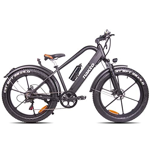 Bicicletas de montaña eléctrica : H＆J Bicicleta de montaña eléctrica Bicicleta híbrida de 6 velocidades de 26 Pulgadas Amortiguador hidráulico de 48 V y Frenos de Disco Delanteros y Traseros (Ancho de neumático de 4")