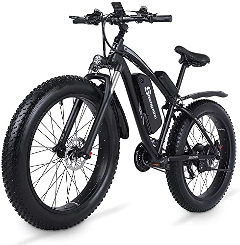 Bicicletas de montaña eléctrica : Haowahah Shengmilo MX02S Bicicleta Eléctrica 48V 1000W Nieve Eléctrica con Shimano 21 Velocidad Montaña Pedal Assist Batería de Litio Freno de Disco Hidráulico (Negro, Añadir una batería adicional)