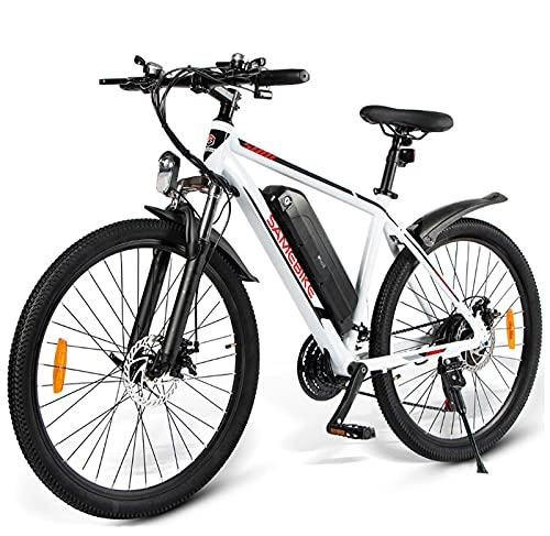 Bicicletas de montaña eléctrica : HPDOM 26 Pulgadas Bicicleta Eléctrica de 350W 36V 10Ah, Batería Extraíble para Adultos, Bicicleta Eléctrica para la Nieve en la Playa, Mountain Bicicletas eléctricas, White