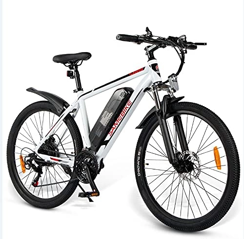 Bicicletas de montaña eléctrica : HPDOM Bicicleta de Montaña Eléctrica de 26 Pulgadas, Bicicleta Eléctrica para Adultos 350W 36V 10Ah, 21 Velocidades, Batería Extraíble, con Pantalla LCD, White