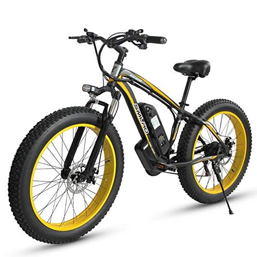 Bicicletas de montaña eléctrica : JUYUN Bikes Bicicleta de Montaña 350W 48V E-Bici de Montaña con Batería de Litio 16Ah, MTB de Neumático Gordo de 26 Pulgadas, Marco de Aluminio, Pedal Assist, Black Yellow