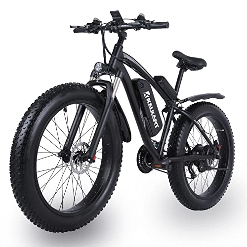 Bicicletas de montaña eléctrica : KELKART Fat Tire - Bicicleta eléctrica de montaña de 26 x 4, 0 pulgadas con batería de ion de litio extraíble de 48 V y 17 Ah y cambio de 21 velocidades para adultos