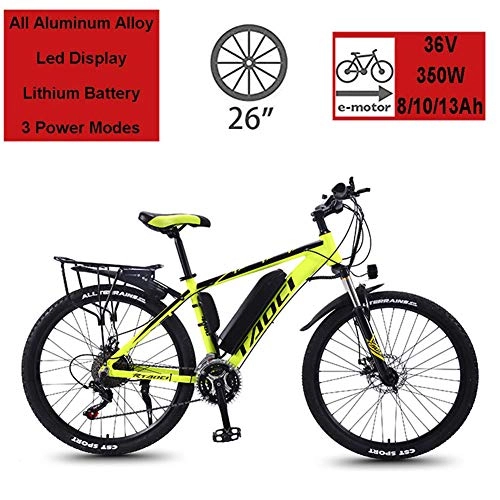 Bicicletas de montaña eléctrica : KOWE Bicicleta Eléctrica, Bicicleta para Adultos E-Bike con Motor De 350 W Batería De Litio Extraíble De 36V / 13 AH, Citybike, Amarillo, 10AH / 65KM
