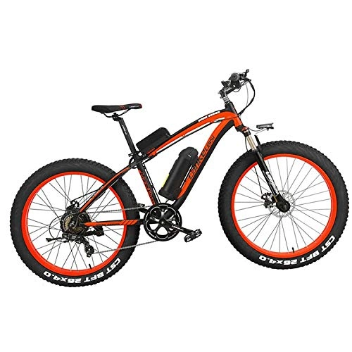 Bicicletas de montaña eléctrica : LANKELEISI XF4000 Bicicleta Eléctrica 500W / 1000W 7-speed Tire Mountain Bike Adulto Suspensión Completa Freno de Disco Hidráulico, Batería de Litio 16Ah (Negro Rojo, 500W)