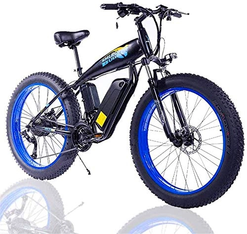 Bicicletas de montaña eléctrica : Leifeng Tower Alta Velocidad Adulto Fat Tire Bicicleta eléctrica, con Gran Capacidad extraíble de Iones de Litio (48V 500W) 27 Velocidad de Engranajes y Modos de Trabajo de Tres (Color : Black Blue)