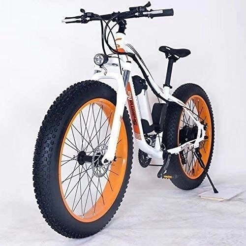 Bicicletas de montaña eléctrica : Lincjly 2020 Mejorado de 26 pulgadas Fat Tire bicicleta elctrica de 48V 10.4 Frenos Nieve E-Bici Disco batera 21Speed crucero de la playa E-litio de bicicleta hidrulico anaranjado, viaje gratuito