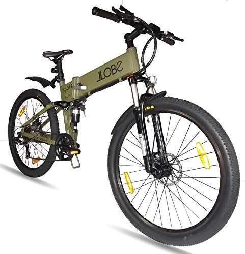 Bicicletas de montaña eléctrica : LLOBE Adultos 26Pulgadas Aluminio Plegable Mountain E-Bike Deportes, Color Verde, One Size, 130749