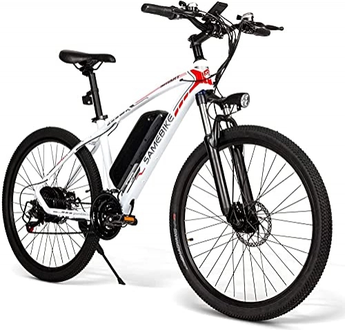 Bicicletas de montaña eléctrica : MY-SM26 Bicicleta de montaña eléctrica de 26 pulgadas, rueda de 48 V, 350 W, bicicleta eléctrica, 3 modos, 21 velocidades, cambio de marchas LCD, para adultos, color blanco