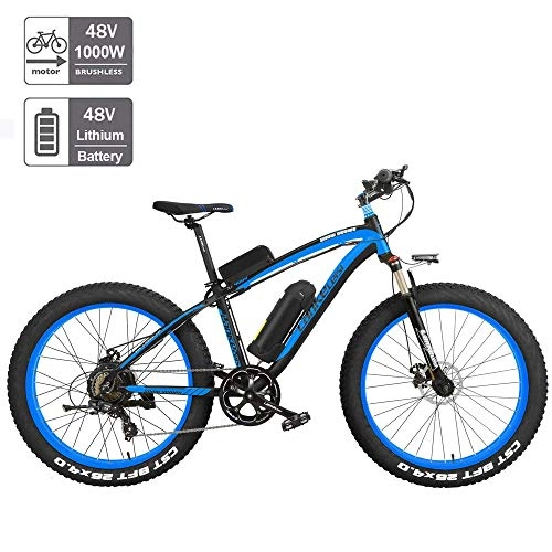Bicicletas de montaña eléctrica : N / A 26 Pulgadas Bicicleta eléctrica Grasa Moto de Nieve, 26 * 4.0 Fat Tire para el Ciclismo de montaña, con suspensiones de Horquilla de Bloqueo, Tres Mode conducción, Azul, 17Ah 1000W