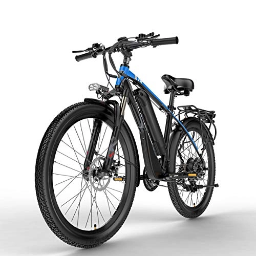 Bicicletas de montaña eléctrica : Nbrand T8 26 Pulgadas Bicicleta de montaña, Bicicleta elctrica de 48 V, Horquilla de suspensin bloqueable, con Pantalla LCD de Ajuste de 5 Pas (Blue, 400W 10.4Ah)