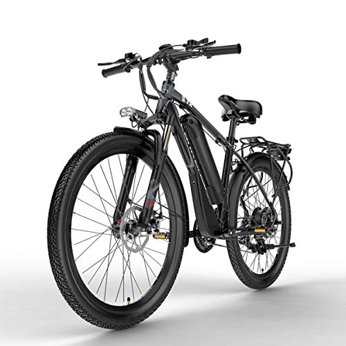 Bicicletas de montaña eléctrica : Nbrand T8 26 Pulgadas Bicicleta de montaña, Bicicleta elctrica de 48 V, Horquilla de suspensin bloqueable, con Pantalla LCD de Ajuste de 5 Pas (Grey, 400W 10.4Ah)
