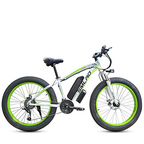 Bicicletas de montaña eléctrica : ONLYU Bicicletas De Montaa Elctricas, 26 * 4.0 Pulgadas Fat Tire Bicicleta Elctrica Playa con Bloqueo De Batera 36V 10Ah Batera De Litio De Freno De Disco Velocidad De 27 Velocidades, White Green