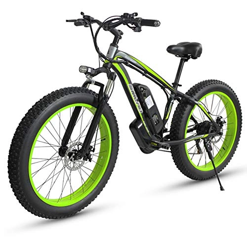 Bicicletas de montaña eléctrica : PHASFBJ Bicicleta de Montaña Eléctrica, Bicicleta Eléctrica E-Bike Ciclomotor Eléctrico Shimano 21 Velocidades 48V 15Ah Batería de Litio Fat Tire Bicis Electrica, Verde, Oil Brake