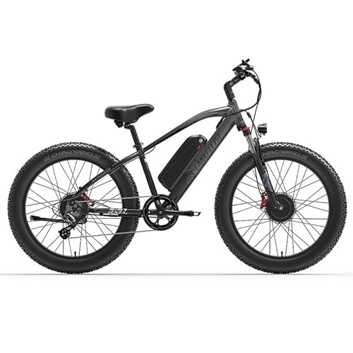 Bicicletas de montaña eléctrica : RELYA LANKELEISI MG740 PLUS Bicicleta eléctrica todoterreno delantera y trasera de doble motor (gris)