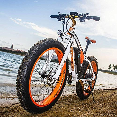 Bicicletas de montaña eléctrica : RICH BIT Bicicleta eléctrica Bicicleta de montaña Ebike, Bicicleta eléctrica de neumáticos Gruesos de 26"con 48V 17Ah / batería de Litio y Shimano 21 Engranajes (Naranja)