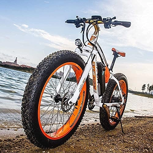 Bicicletas de montaña eléctrica : RICH BIT Bicicleta eléctrica de 26 Pulgadas, 48V 17Ah Batería de Iones de Litio Fat Ebike, Bicicleta de montaña eléctrica para Adultos (Naranja)