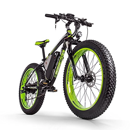 Bicicletas de montaña eléctrica : RICH BIT Bicicleta eléctrica para Hombre TOP-022 26"Bicicleta de montaña eléctrica 48V 12.5AH Batería de Litio Neumático Grande Snow Ebike (Verde)