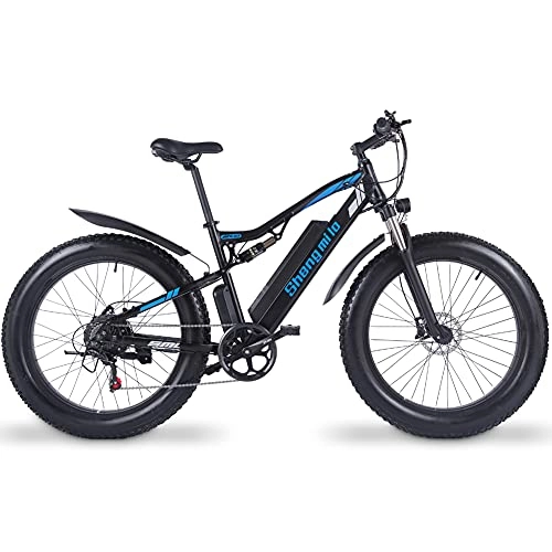 Bicicletas de montaña eléctrica : SAWOO Bicicleta eléctrica 26 '' 4.0 Fat Tire Mountain E-Bike 48V con batería extraíble de Iones de Litio de 17AH y Doble absorción de Impactos