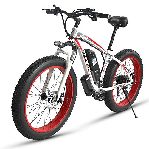 Bicicletas de montaña eléctrica : SAWOO Bicicleta Eléctrica E-Bike Fat Snow Bike 1000w-48v-15ah Batería De Litio 26 * 4.0 Bicicleta De Montaña Bicicleta De Montaña Shimano De 21 Velocidades Bicicleta Eléctrica Inteligente (Rojo)