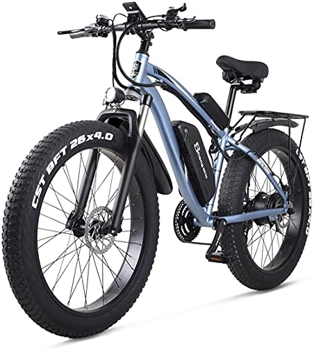 Bicicletas de montaña eléctrica : Shengmilo MX02S Bicicleta eléctrica de gran alcance de 26 "Fat Tire Bike 1000W 48V / 17AH Batería eBike Ciclomotor Snow Beach Mountain Ebike Acelerador y pedal Assist (azul, batería de repuesto)
