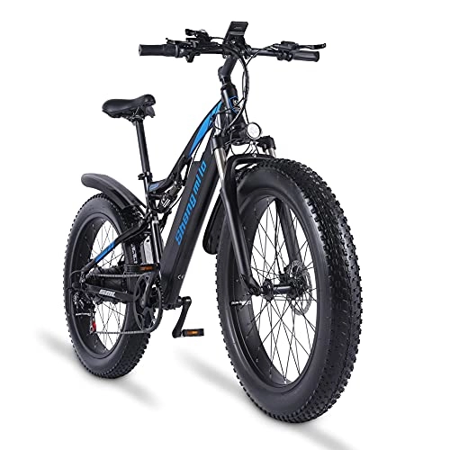 Bicicletas de montaña eléctrica : Shengmilo-MX03 Bicicleta eléctrica de suspensión Completa Snow Mountain Bicicleta eléctrica 26 Pulgadas 4.0 Fat Tire ebike 48V * 17Ah Batería de Litio