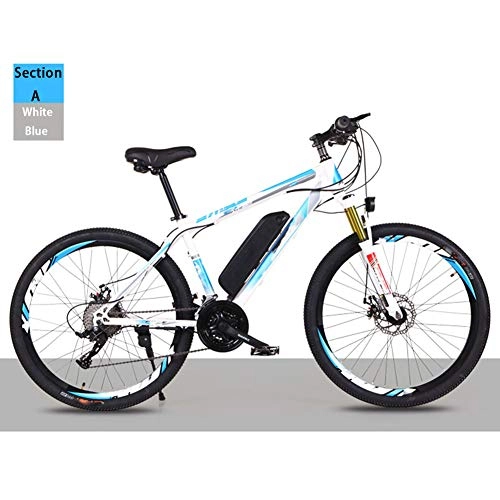Bicicletas de montaña eléctrica : SHJC Bicicleta Eléctrica de Montaña, Urbana E-Bike 250W, Batería 36V 8Ah / 10Ah Asiento Ajustable, con Pedales Adultos Bicicleta Eléctrica de Trekking, White Blue, B 8ah