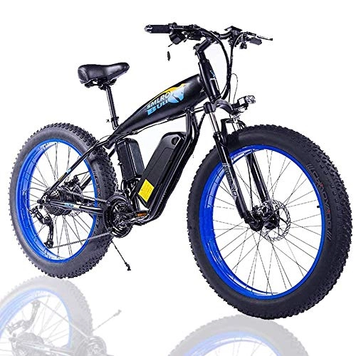 Bicicletas de montaña eléctrica : SHOE Adulto Fat Tire Bicicleta Elctrica, con Gran Capacidad Extrable De Iones De Litio (48V 500W) De 27 Velocidades Y Engranaje De Tres Modos De Trabajo, Black Blue
