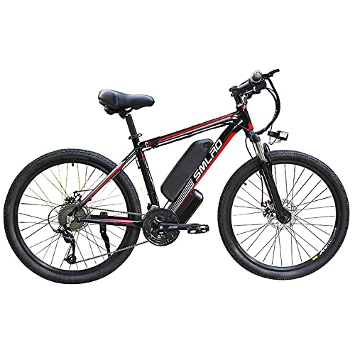 Bicicletas de montaña eléctrica : SMLRO 26 '' Bici de montaña eléctrica (48V 13A 350W) 21 Equipo de Velocidad 3 Modos de Trabajo, Black Red