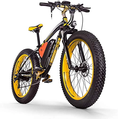 Bicicletas de montaña eléctrica : SUFUL Rich bitRT-012 1000W Elektrofahrrad fr Erwachsene, 48V * 17Ah Hochleistungsbatterie, Mountainbike, 7-Gnge-Federgabel, 4.0 Fat Tire Snow EBike (Black-Yellow)
