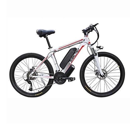 Bicicletas de montaña eléctrica : T-XYD Bicicleta de montaña hbrida, Bicicleta elctrica para Adultos 48V 350W, 21 Velocidad Variable 26 Pulgadas, Snow Road Cruiser Motocicleta con Faros LED, White Red