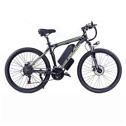 Bicicletas de montaña eléctrica : T-XYD Bicicleta de montaña híbrida, Bicicleta eléctrica para Adultos 48V 350W, 21 Velocidad Variable 26 Pulgadas, Snow Road Cruiser Motocicleta con Faros LED, Black Green