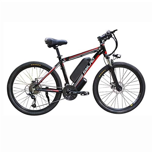 Bicicletas de montaña eléctrica : T-XYD Bicicleta de montaña híbrida, Bicicleta eléctrica para Adultos 48V 350W, 21 Velocidad Variable 26 Pulgadas, Snow Road Cruiser Motocicleta con Faros LED, Black Red