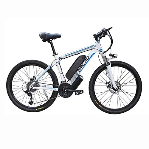 Bicicletas de montaña eléctrica : T-XYD Bicicleta de montaña híbrida, Bicicleta eléctrica para Adultos 48V 350W, 21 Velocidad Variable 26 Pulgadas, Snow Road Cruiser Motocicleta con Faros LED, White Blue