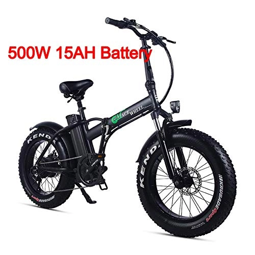 Bicicletas de montaña eléctrica : XXCY - Bicicleta eléctrica plegable, 500 W, ruedas gruesas 50 x 10 cm (20 x 4, 0 pulgadas), 48 V, batería de 15 Ah, pantalla LCD, Negro