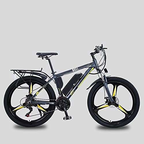 Bicicletas de montaña eléctrica : YIZHIYA Bicicleta Eléctrica, 26" Bicicleta de montaña eléctrica para Adultos, Batería de Litio extraíble, E-Bike con Motor de 21 velocidades y 350 W, Frenos de Doble Disco City Ebike, Gray Yellow, 10AH