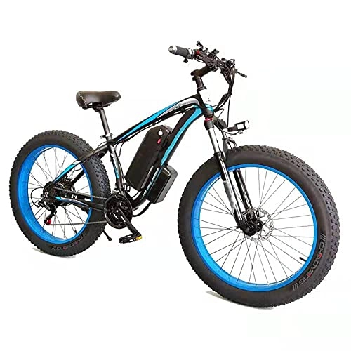 Bicicletas de montaña eléctrica : YIZHIYA Bicicleta Eléctrica, 26" E-Bike de montaña para Adultos, Ebike Fat Tire de 21 velocidades, Motor de 36V 10Ah 350W, Frenos de Disco Delanteros y Traseros, Black Blue