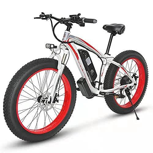 Bicicletas de montaña eléctrica : YIZHIYA Bicicleta Eléctrica, 26" E-Bike de montaña para Adultos, Ebike Fat Tire de 21 velocidades, Motor de 36V 10Ah 350W, Frenos de Disco Delanteros y Traseros, White Red