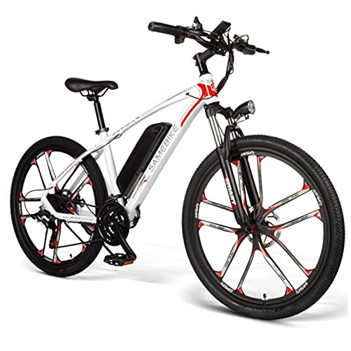 Bicicletas de montaña eléctrica : ZWHDS Bicicleta eléctrica de 26 Pulgadas-4 8V 8AH Bicicleta de Velocidad Variable Liviana, Motor de Alta Potencia 350W, IP64 Impermeable 30km / h, Planes de conducción múltiple (Color : White)