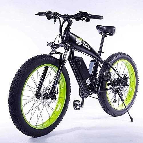 Bicicletas de montaña eléctrica : ZXL 26 Pulgadas Fat Tire 350W Bicicleta Eléctrica Mountain Bike Beach Cruiser, Extraíble 48V 10Ah Batería de Iones de Litio-Rojo, Verde