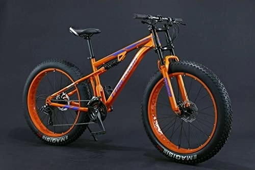 Bicicletas de montaña Fat Tires : 360Home - Bicicleta de montaña de 24 a 26 pulgadas, con suspensión completa, rueda de rueda grande, 24 pulgadas, 27 velocidades, color naranja